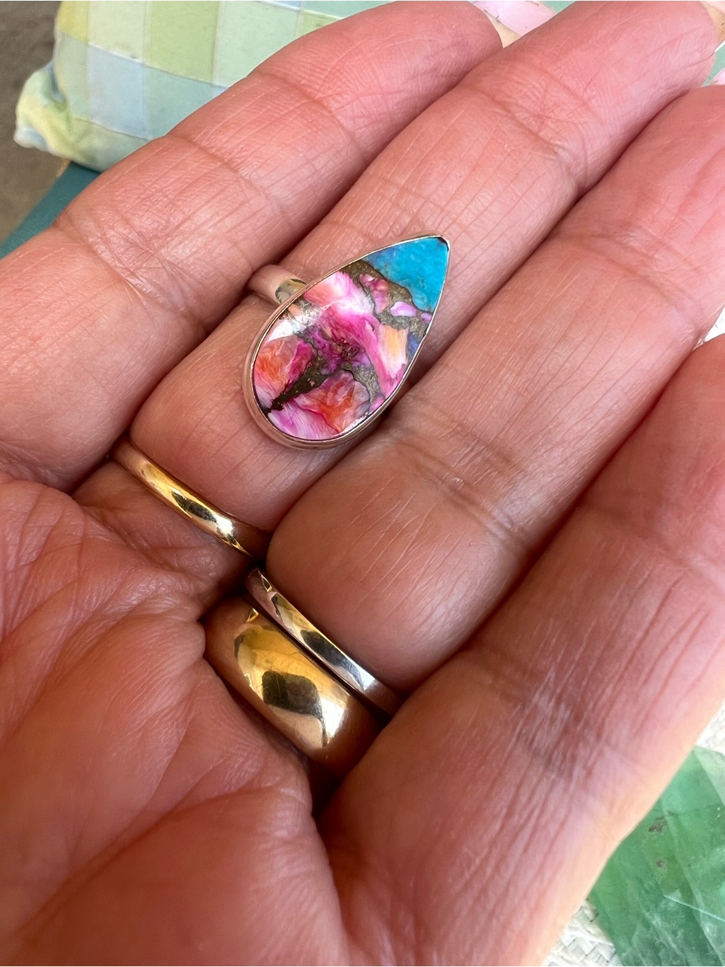 Southwestern Deep Blue Copper Oyster Sterling Teardrop Authentic Turquoise Ring